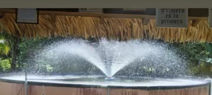 Fuente en el jardín central de la granja